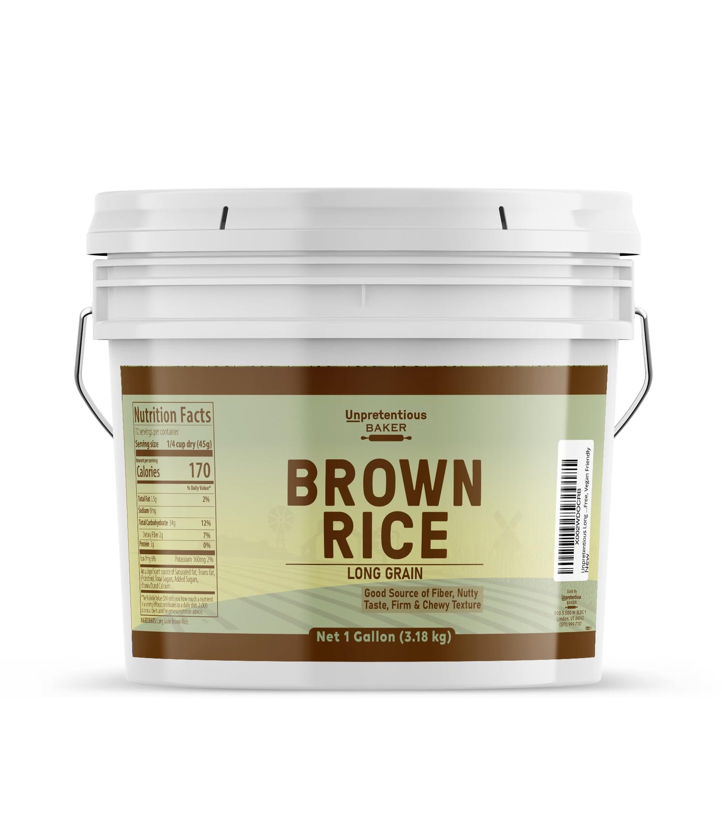 Unpretentious Long Grain Brown Rice, 1 Gallon, Non-GMO, Gluten Free, Vegan Friendly