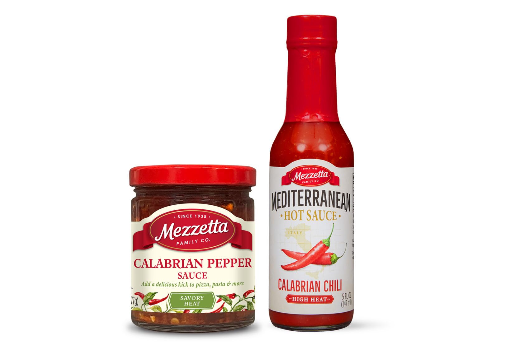 Mezzetta Hot Sauce Variety Pack - Includes: Mediterranean Calabrian Chili & Calabrian Pepper Sauce - Hot Sauces for Pizza, Pasta, Sandwitches