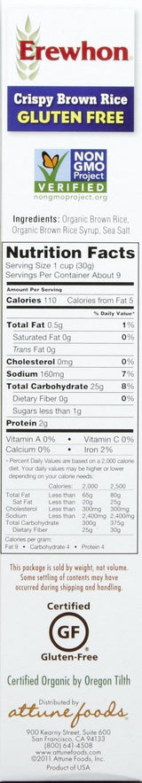 Erewhon Crispy Brown Rice Cereal, Gluten Free, Organic, 10 oz