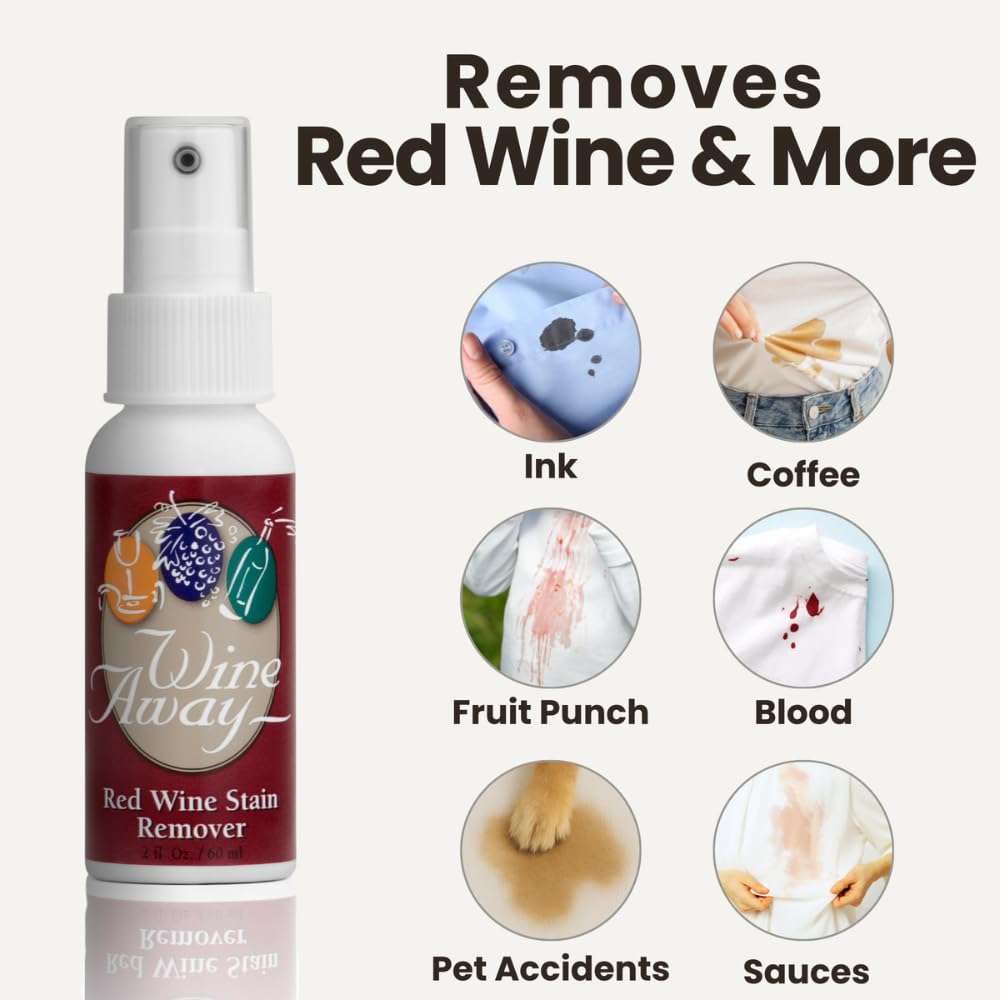 Wine Away Red Wine Stain Remover - Perfect Fabric Upholstery and Carpet Cleaner Spray Solution - Removes Wine Spots - Spray and Wash Laundry to Vanish