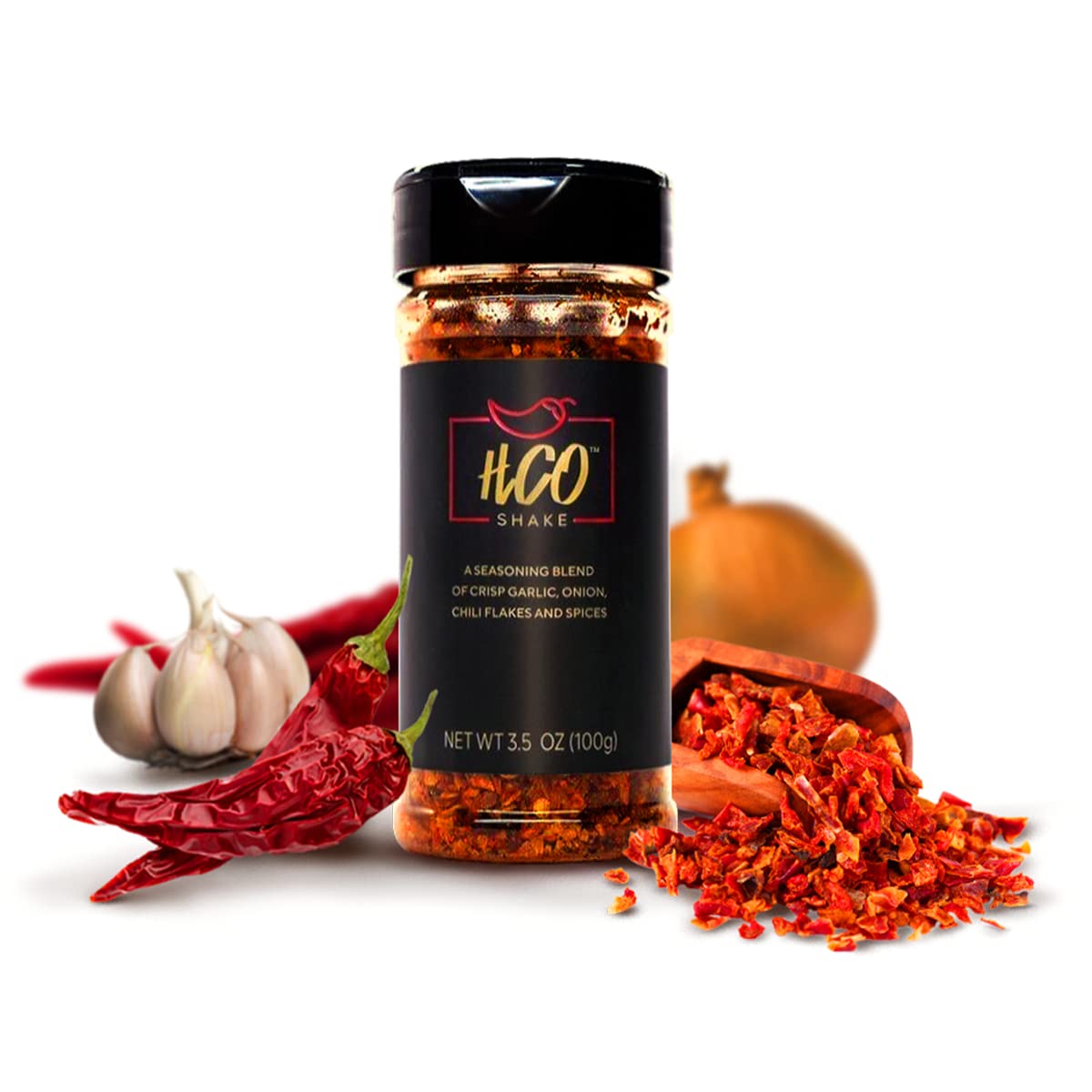 HCO Shake by Hot Crispy Oil | Say Good-Bye to Boring Red Pepper Flakes! An All-Purpose Seasoning Blend of Crisp Garlic, Onion, Chili Pepper Flakes