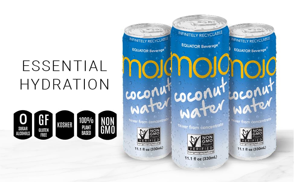 MOJO Coconut Water | Hydration Drink & Sports Drink | Electrolytes | Vitamin B & C | Hydration Drink for Skin & Body | 11.1 Oz (Pack Of 24)
