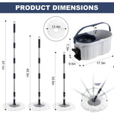 Spin Mop and Bucket System with180-Degree Rotating Head Telescopic Handle Dual Chamber Bucket Floor Cleaning Set with 3 Mop Refills Dual-Function