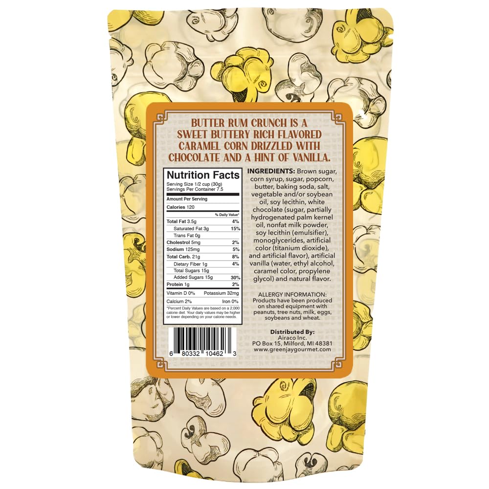 Green Jay Gourmet Popcorn - Butter Rum Crunch Caramel Popcorn - Handmade & Fresh Chocolate & Caramel Corn - Great Gift for Chocolate Lovers - 8 Ounce