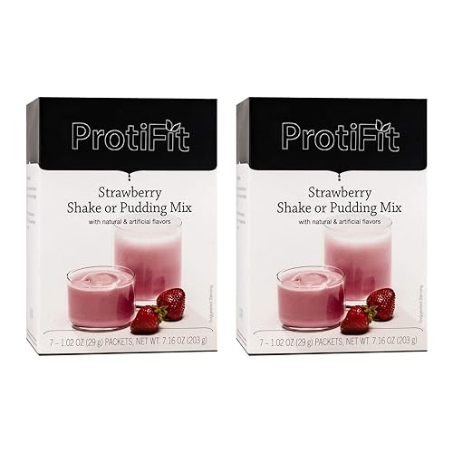 PROTIFIT - High Protein Strawberry Pudding & Shake Mix 2 Pack, 15g Protein, Low Calorie, Low Fat, Low Carb, Aspartame Free, Idea Protein Compatible