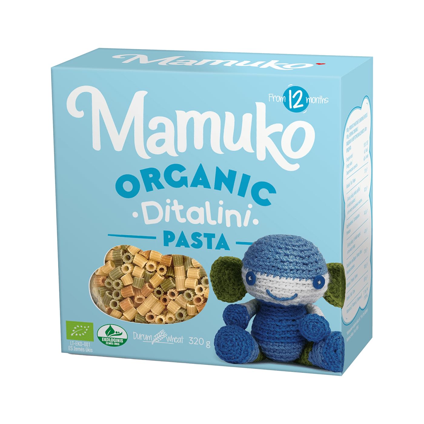 Mamuko Organic The Beginning Pasta 4-Pack Variety Mix (Ditalini, Stelline, Risone, Capellini) Quick-Cook Pasta for Babies Young Children - Protein