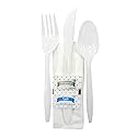 White Medium Weight Plastic Cutlery Kit with a Fork, Knife, Tea Spoon, Paper napkin, Salt and Pepper 250 - Kits (6 Piece Kit)