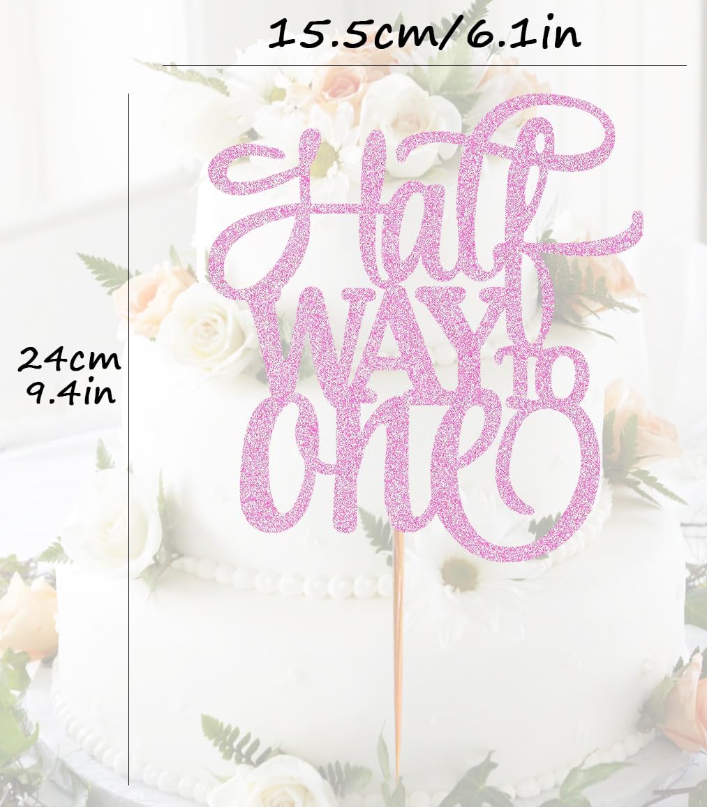 AHAORAY Half Way To One Cake Topper - Pink Glitter 6 Months Birthday Decorations Supplies - Half Birthday Decorations Baby Girl, for Baby