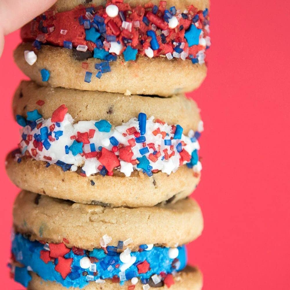 4th of July Sprinkles for Baking Cake, Cookie, Cupcake Decorating - 4th of July Cake Decorations in Red White Blue with Jimmies, Nonpareils, Star Quin