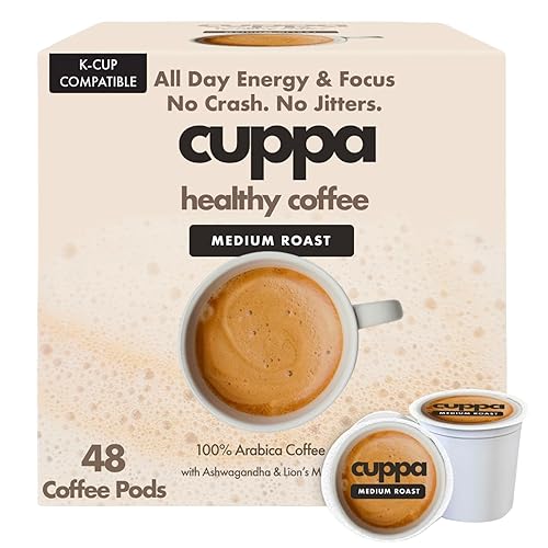 Cuppa Medium Roast Mushroom Coffee with Adaptogens & Superfoods - Lion’s Mane, Ashwagandha & Cordyceps. Adaptogens + MCT to support natural energy