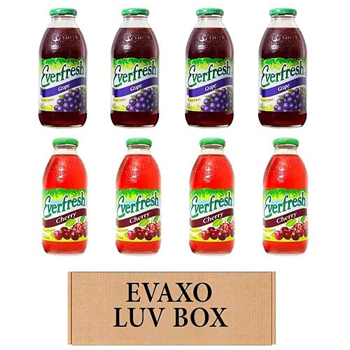 LUV BOX- variety Everfresh Juice 16 oz. pack of 8 , Everfresh 100% Juice- Grape , Everfresh Cherry. by evaxo
