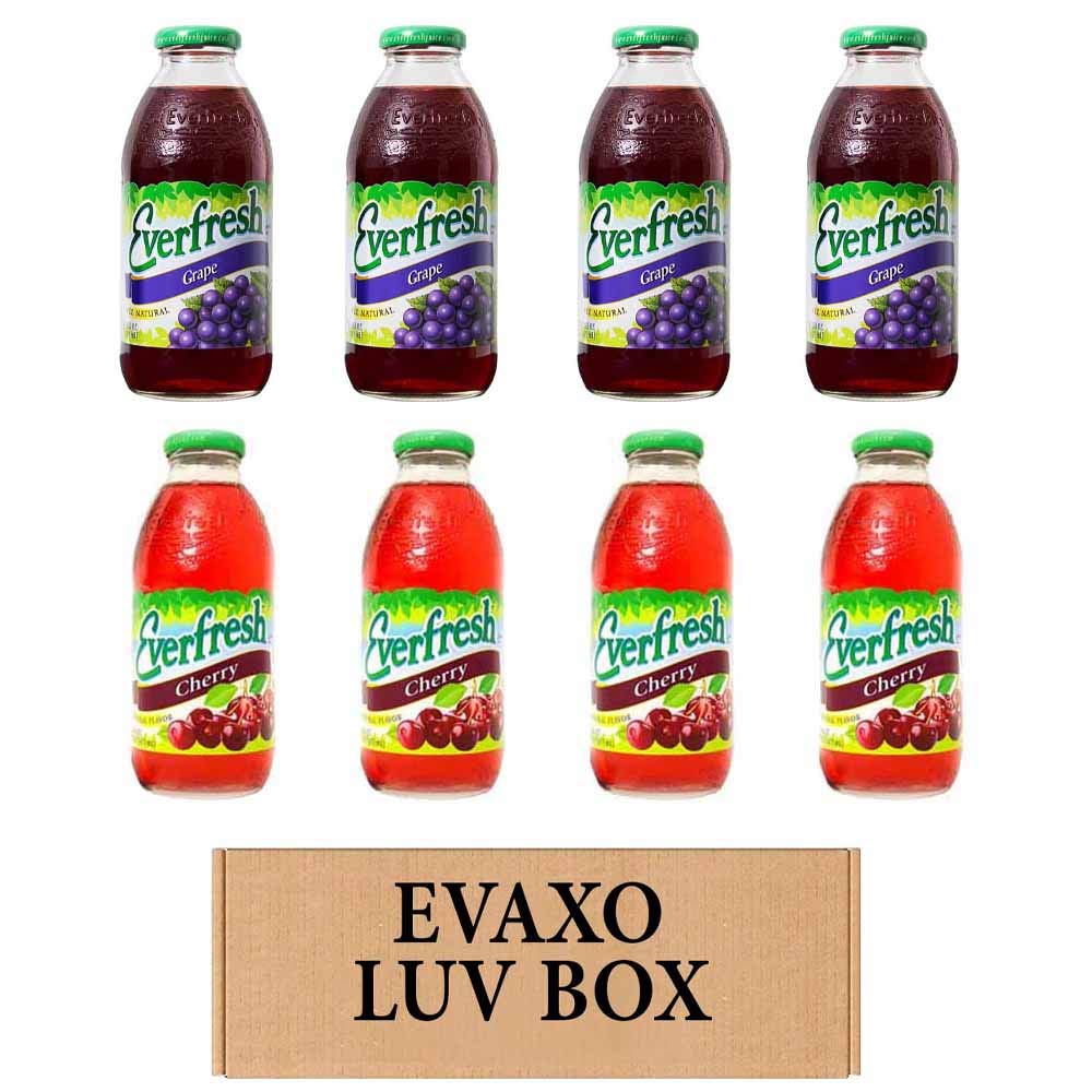 LUV BOX- variety Everfresh Juice 16 oz. pack of 8 , Everfresh 100% Juice- Grape , Everfresh Cherry. by evaxo