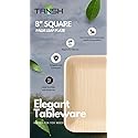 TANSH Compostable 8 Inch Palm Leaf (Areca) Square Plates (50 Count), Biodegradable, Eco-Friendly, Microwave & Oven Safe