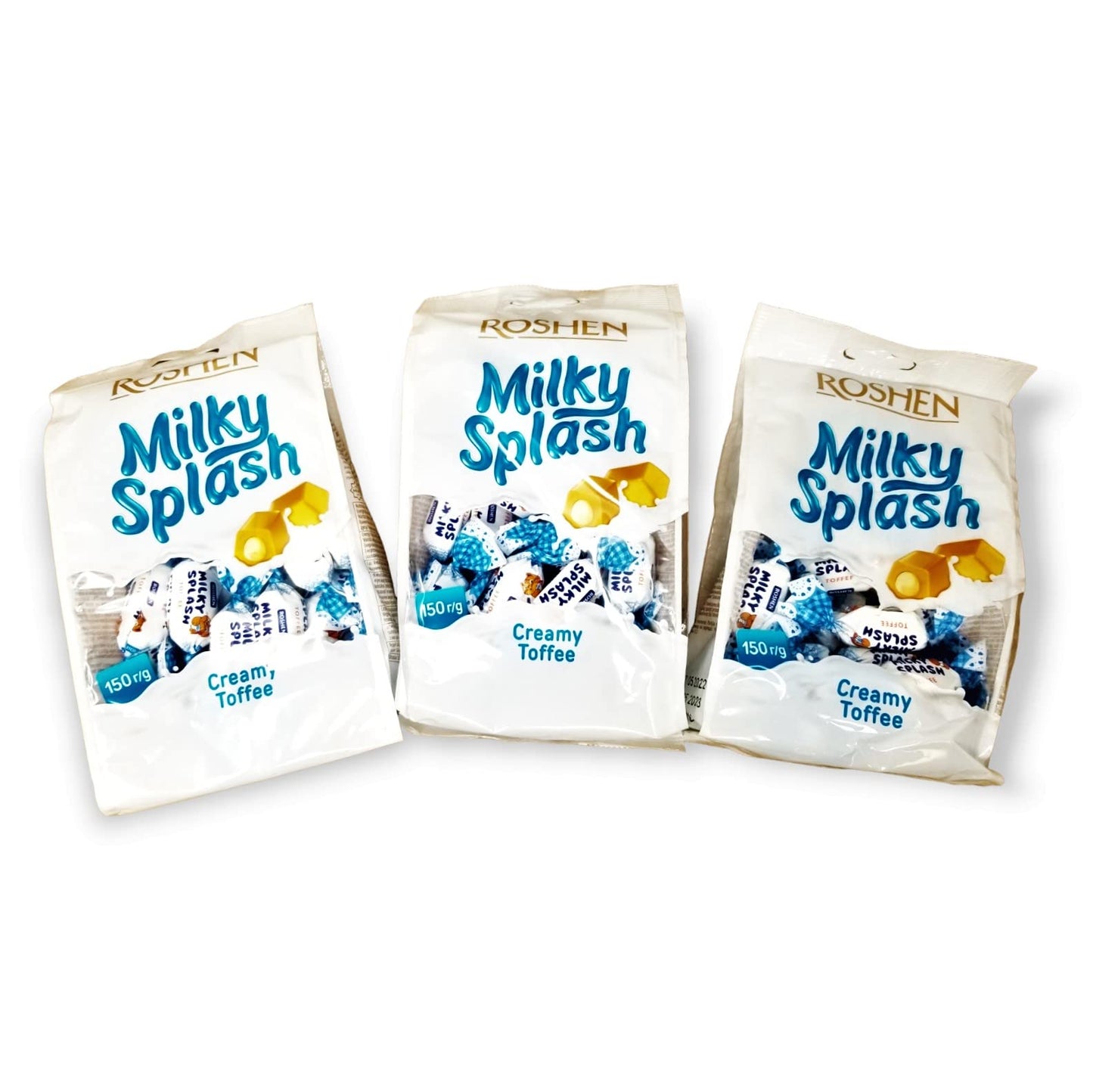 Roshen Milky Splash, Caramel Creamy Toffee with Milk Filling, 5.29oz/150grams Pack of 3