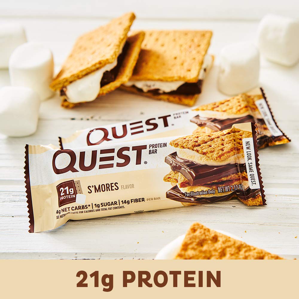 Quest Nutrition Protein Bar, S'Mores, 21g Protein, 4g Net Carbs, 190 Cals, 2.1oz Bar
