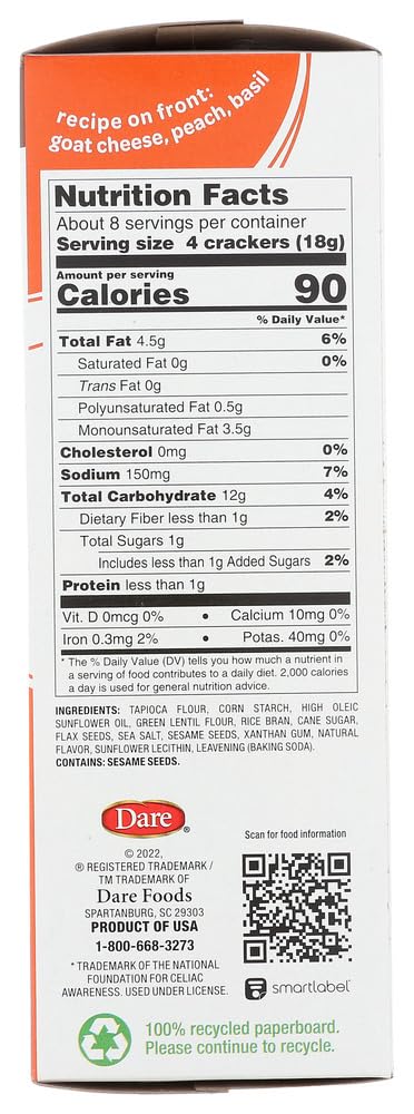 Dare Breton Gluten Free Crackers, Original with Flax, 4.76 Ounce (Pack of 6) by Dare
