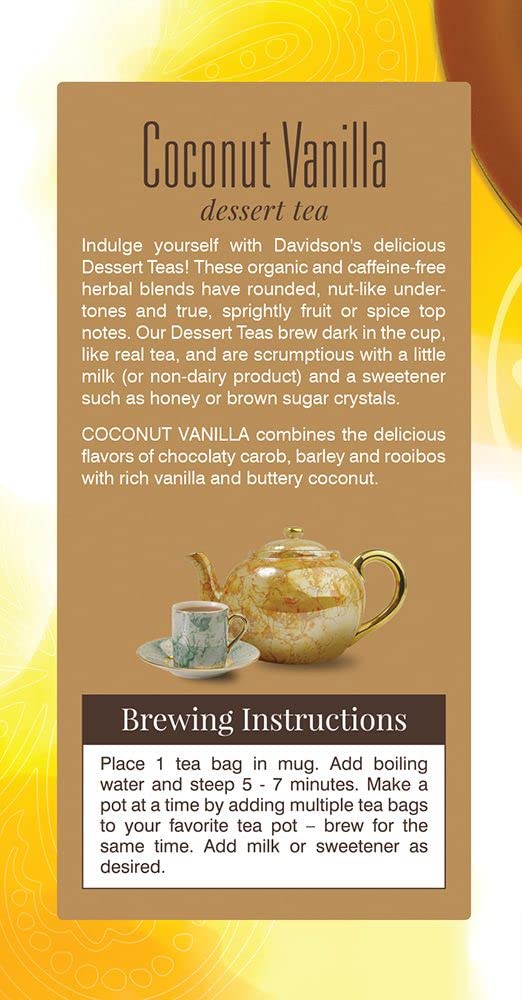 Davidson's Organics, Coconut Vanilla, 25-count Tea Bags, Pack of 6