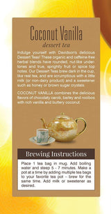 Davidson's Organics, Coconut Vanilla, 25-count Tea Bags, Pack of 6