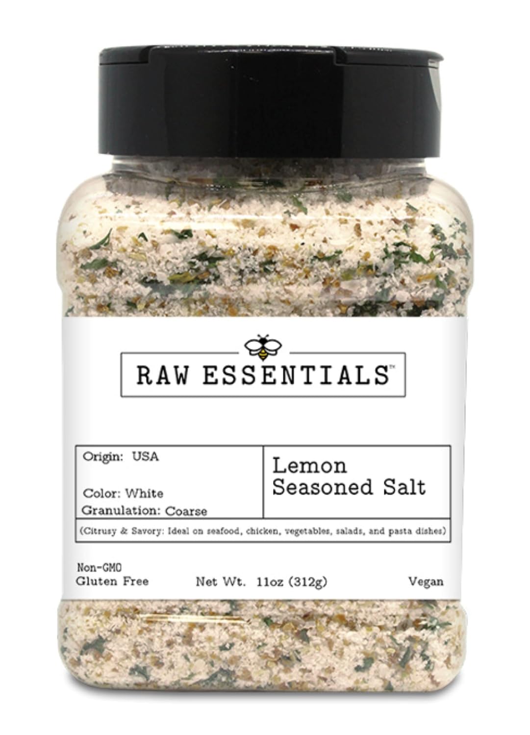 Raw Essentials Lemon Seasoned Salt - Citrus Salt Blend - Coarse Finishing Salt for Fish, Chicken, Vegetables, Salads & Pasta - Vegan, Non GMO - 11 oz