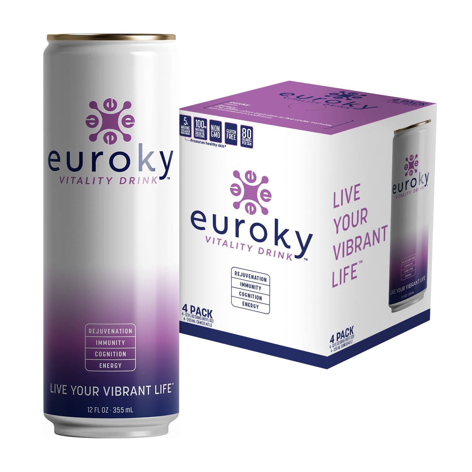 Euroky Vitality Drink, Wellness Beverage - Rejuvenation, Immunity, Cognition and Energy Support, 12 fl oz