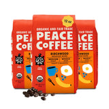 Peace Coffee Birchwood Breakfast Blend Medium Roast Whole Bean Coffee, 12 oz, Pack of 3, Organic Fair Trade, Smooth, Mild Flavor, Shade Grown, Fresh