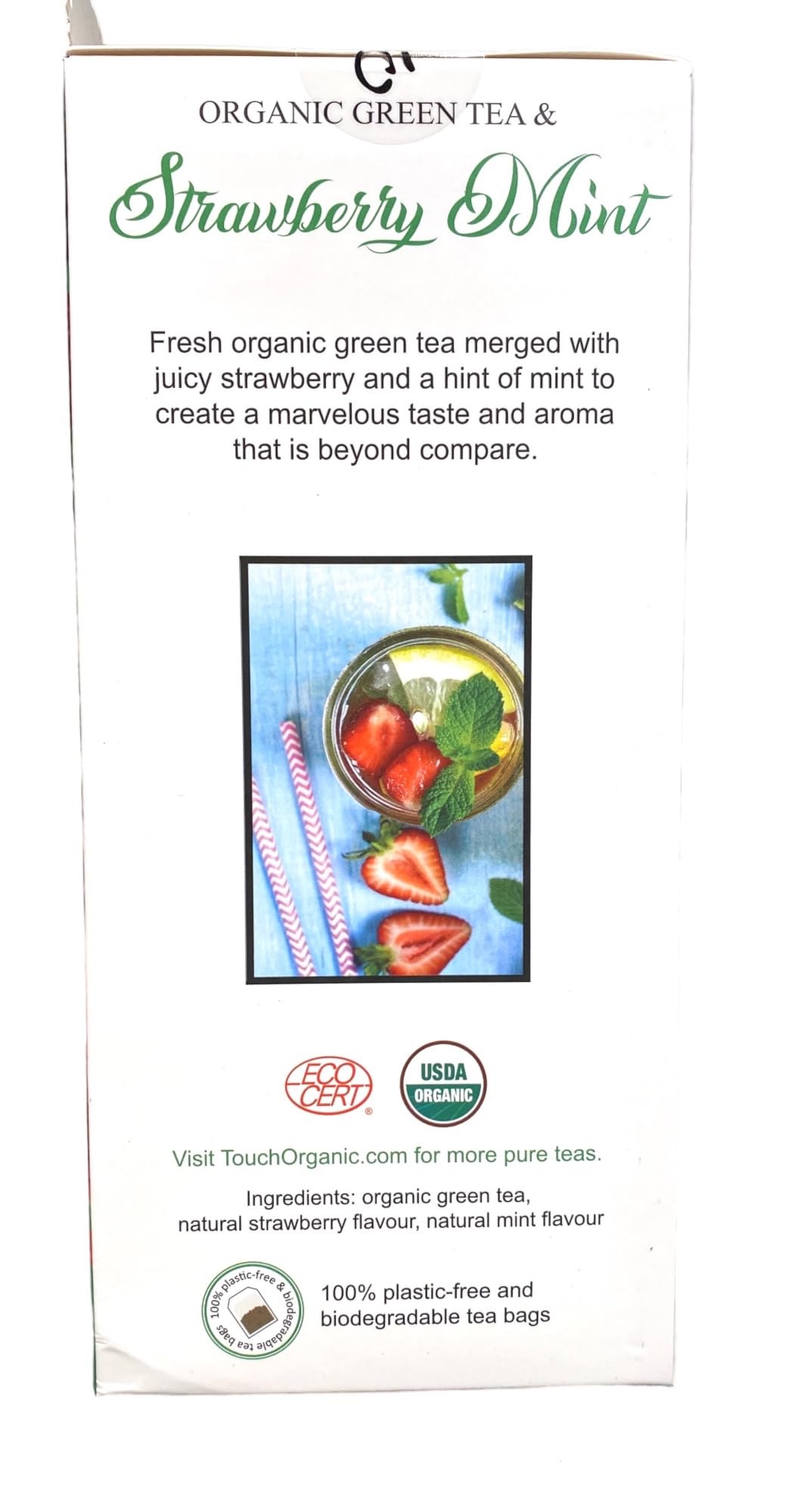 Touch Organic STRAWBERRY MINT GREEN Tea Bags, 40 Bags, 2.5 oz