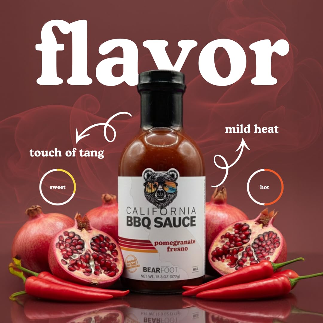 Pomegranate Fresno BBQ Sauce 3-pack - Bearfoot BBQ - Gluten Free, 13.3 oz, Small Batch, Non-GMO, No Preservatives, No Corn Syrup, No Seed Oils