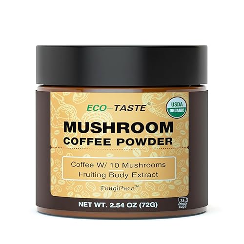 Organic Mushroom Coffee - 30% Beta-Glucans, Arabica Instant Coffee Infused with Fungipure™ Mushrooms - Lions Mane, Reishi, Turkey Tail, 72 Grams - 36
