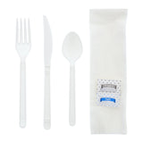 AmerCareRoyal 6-in-1 Disposable Silverware Heavy Weight Plastic Utensil Set with Teaspoon, Fork, Knife, Salt & Pepper Packets, 13x17 Napkin