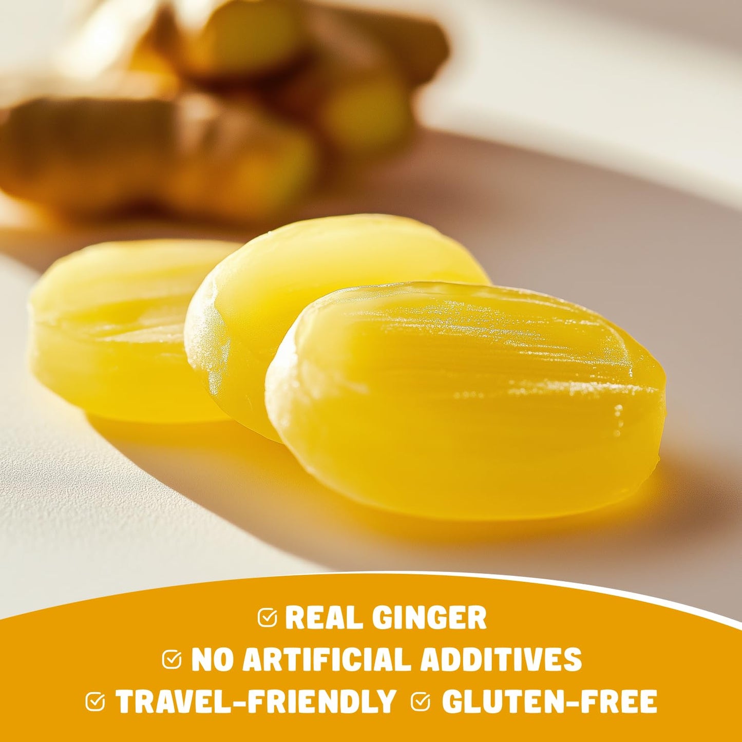 GINGER Candy - 1 LB - Hard Ginger Candy for Nausea Relief - Individually Wrapped (109 Pieces), Gluten Free