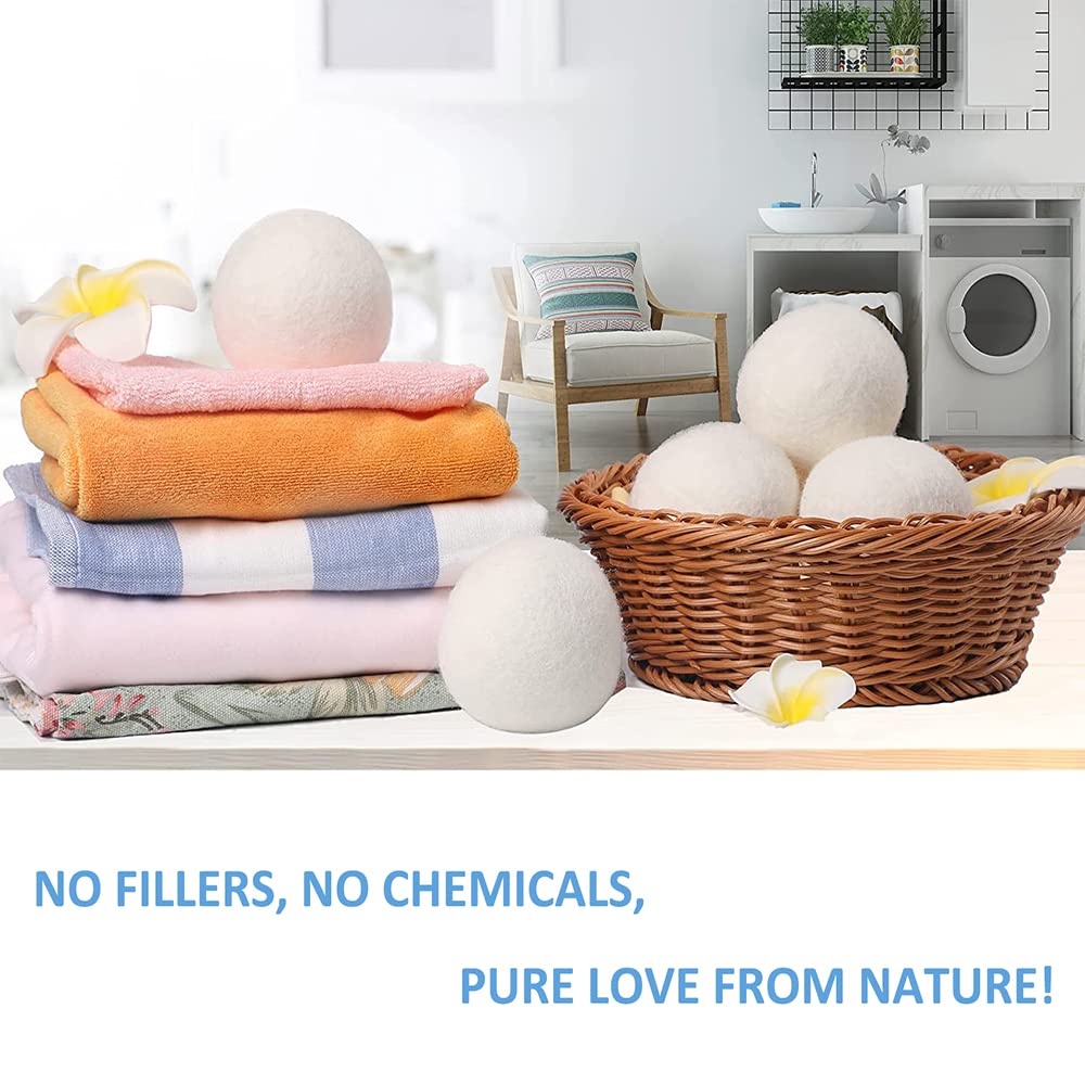 Wool Dryer Balls, 6 Pack Laundry Dryer Balls Reusable and Handmade, 100% Organic New Wool Natural Fabric Softener, Dryer Sheets Alternative and Reduce