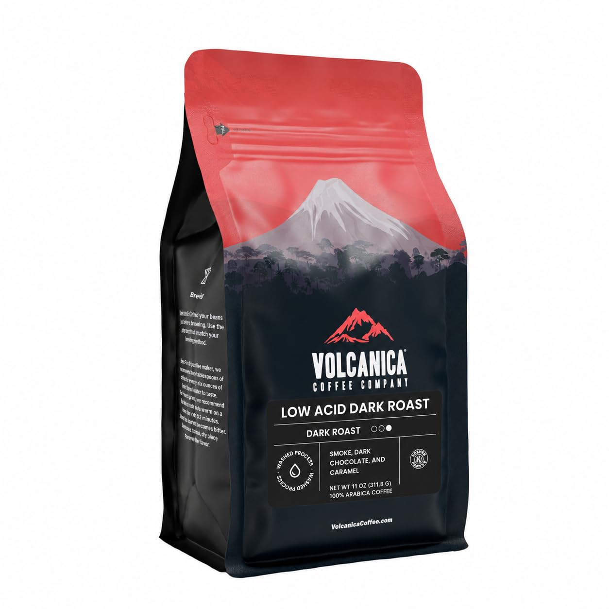 Low Acid Dark Roast Coffee, Whole Bean, Mycotoxin Free, Clean and Pure, Kosher, Fresh Roasted, 11 oz
