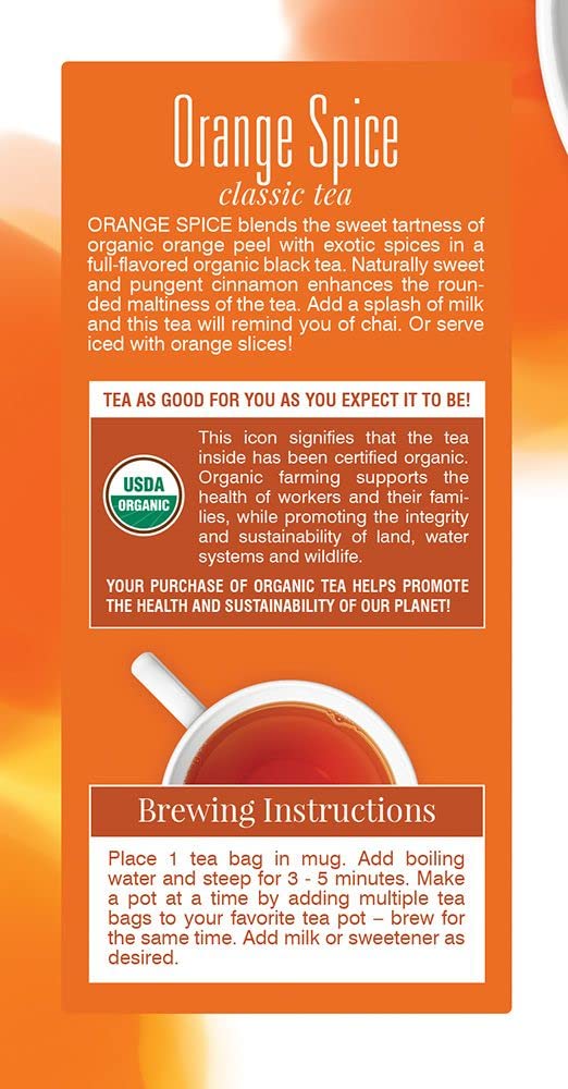 Davidson's Organics, Orange Spice, 25-count Tea Bags, Pack of 6