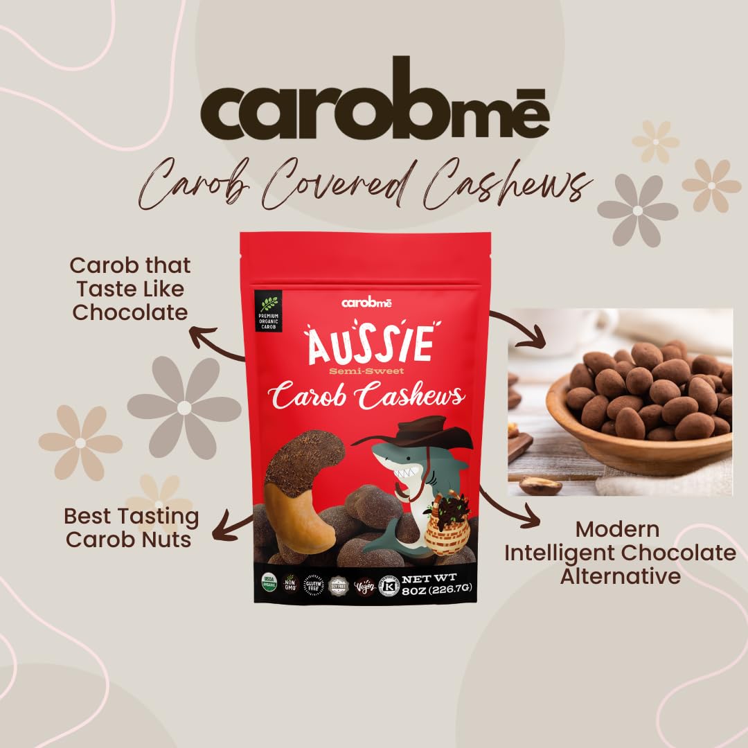 Carobm? Organic Carob Covered Cashews 8oz. | Vegan Soy Free Gluten-Free | Healthy Caffeine Free Substitute for Chocolate, Snacks and Sweets