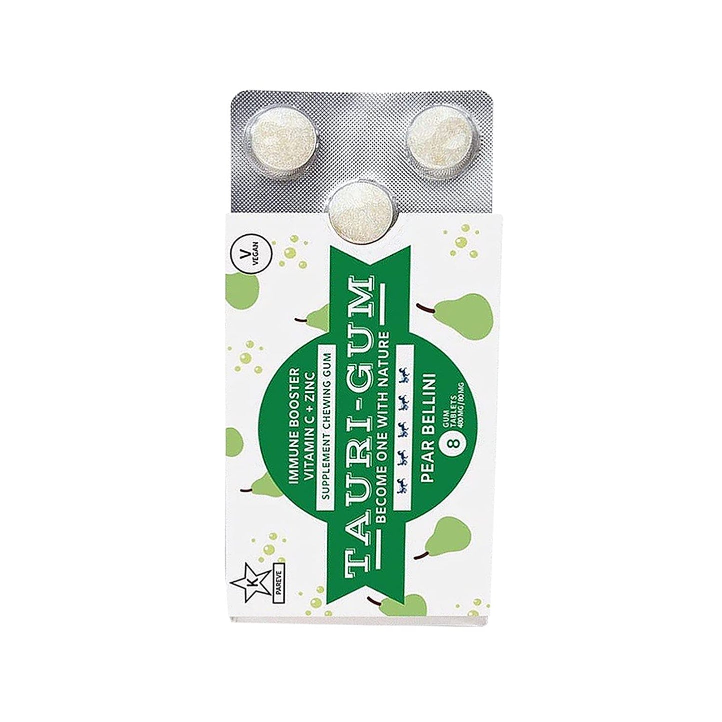 Tauri-Gum Pear Bellini | Zinc Chewing Gum, Immune Booster, Kosher | Vegan (Pack Of 3)