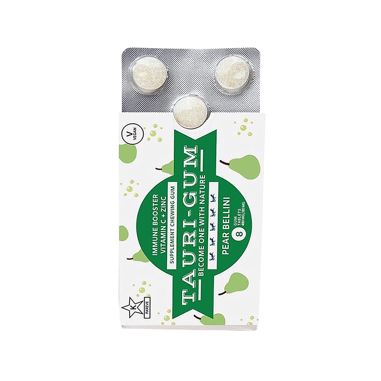 Tauri-Gum Pear Bellini | Zinc Chewing Gum, Immune Booster, Kosher | Vegan (Pack Of 3)