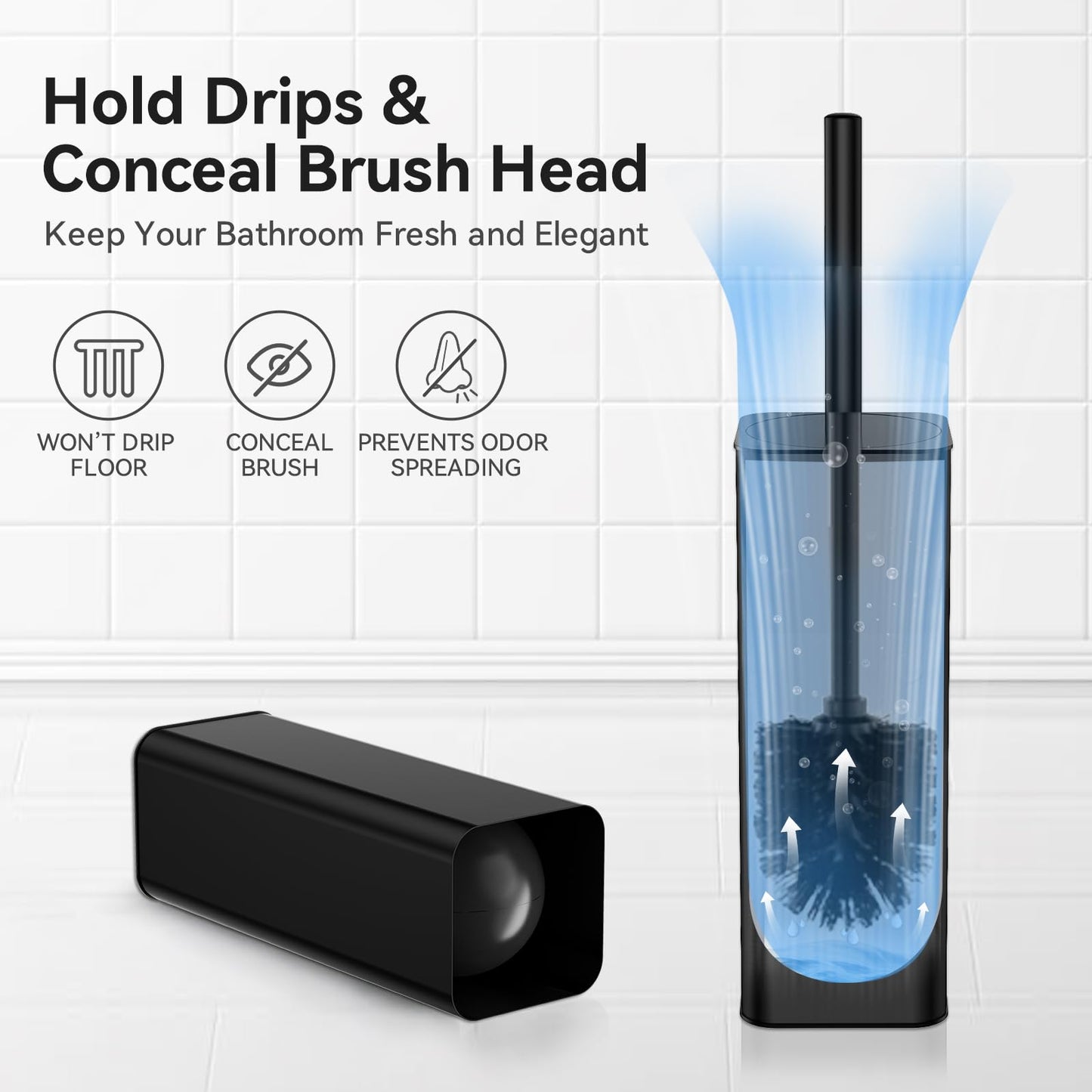 DOWRY Toilet Bowl Brush and Holder for Bathroom, Deep Cleaning Toilet Brush and Holder Set with Long Handle, Hidden Toilet Bowl Brush with Replaceable