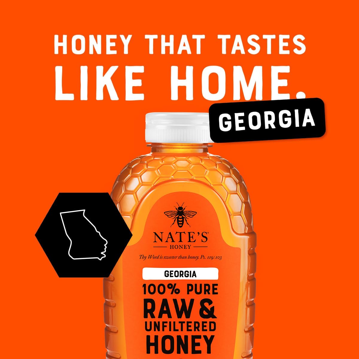 Nate's Georgia 100% Pure, Raw & Unfiltered Honey, 32 oz. Squeeze Bottle - All-natural Sweetener