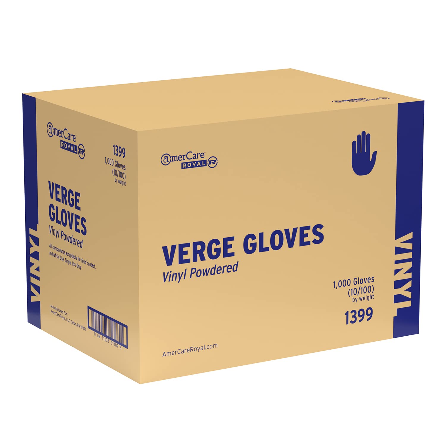 AmerCare Verge Powdered Gloves, Vinyl, Extra Large, Case of 1000