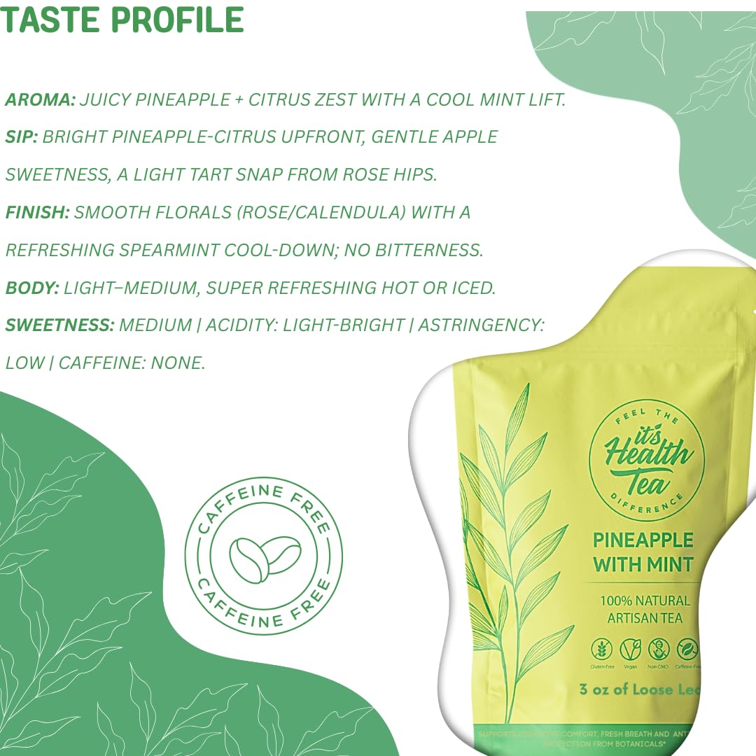 Pineapple Mint Herbal Tea - 3 oz, 35 Tea Bags - Pineapple, Mint & Lemongrass Blend - Refreshing Caffeine-Free Tropical Infusion for Fresh Breath