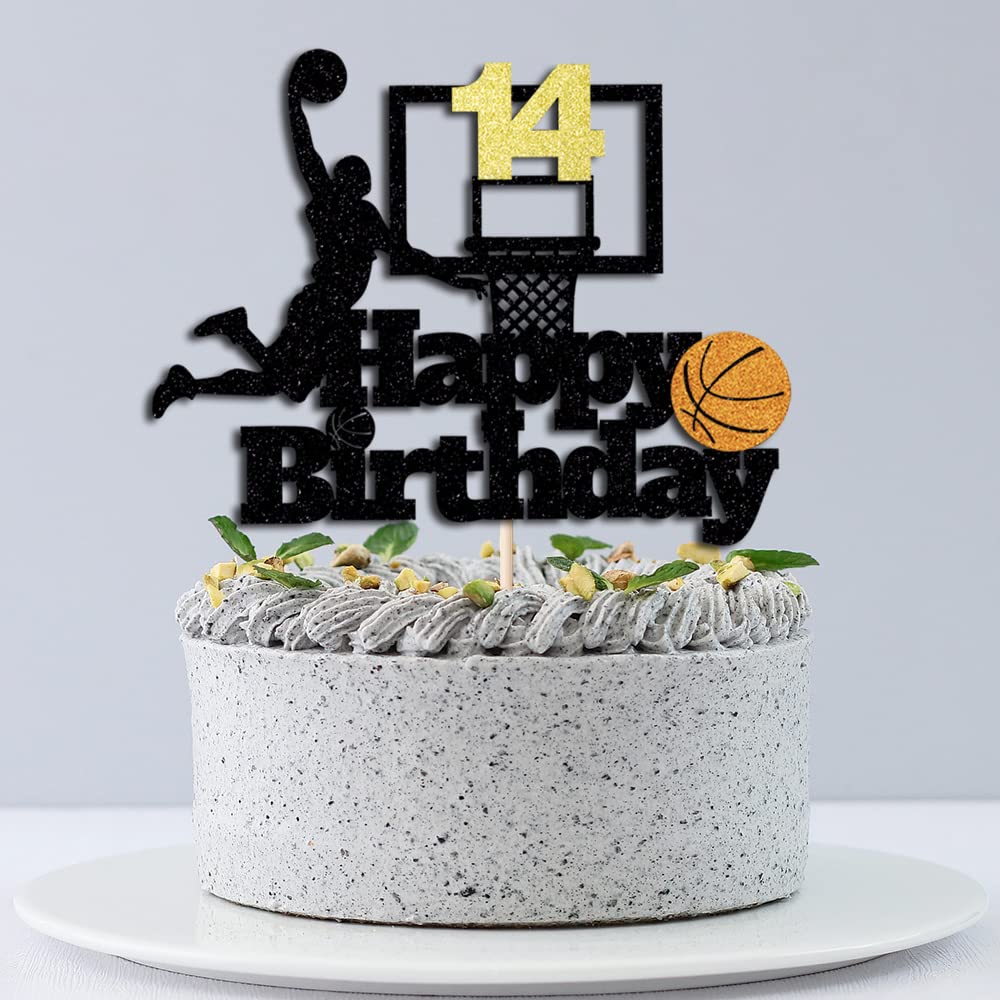 Basketball Happy 14th Birthday Cake Topper-Basketball Themed Birthday Party Cake Decoration-14 Years Birthday Party Supplies (14th)