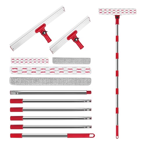 86.6" Window Squeegee for Home, Squeegee for Window Cleaning Kit with 6-Section Adjustable Long Handle, 16" & 12" Glass Scraper Squeegee for Shower