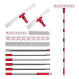 86.6" Window Squeegee for Home, Squeegee for Window Cleaning Kit with 6-Section Adjustable Long Handle, 16" & 12" Glass Scraper Squeegee for Shower