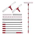 86.6" Window Squeegee for Home, Squeegee for Window Cleaning Kit with 6-Section Adjustable Long Handle, 16" & 12" Glass Scraper Squeegee for Shower