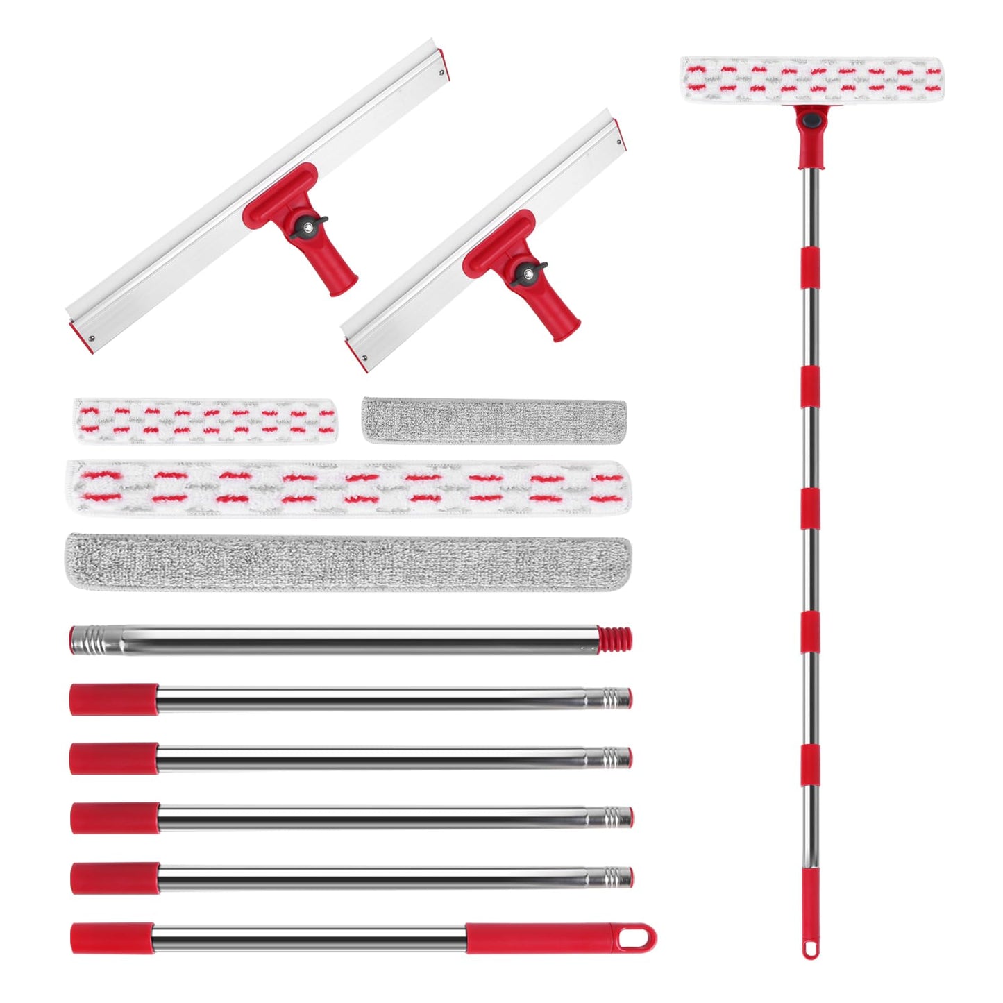 86.6" Window Squeegee for Home, Squeegee for Window Cleaning Kit with 6-Section Adjustable Long Handle, 16" & 12" Glass Scraper Squeegee for Shower