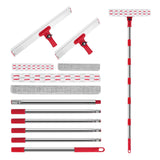 86.6" Window Squeegee for Home, Squeegee for Window Cleaning Kit with 6-Section Adjustable Long Handle, 16" & 12" Glass Scraper Squeegee for Shower