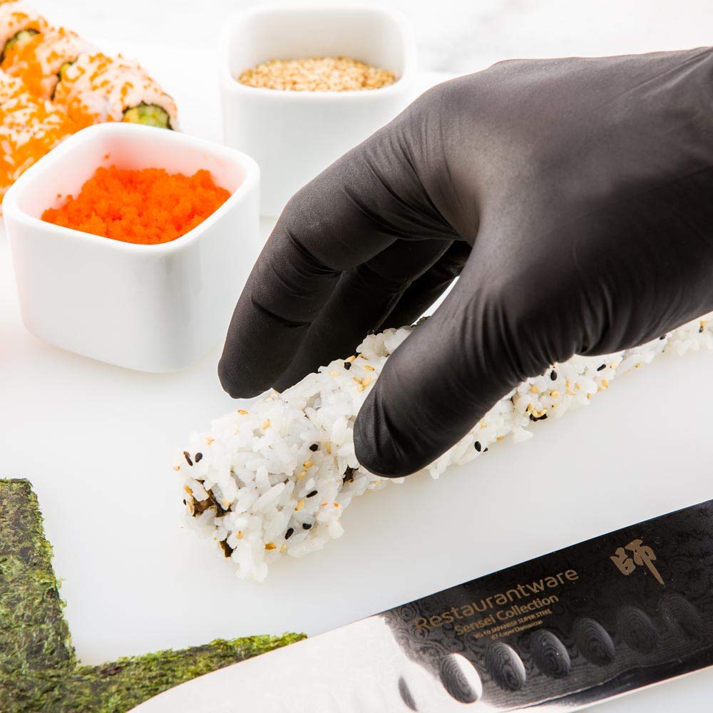 Restaurantware Extra Large Black Nitrile Gloves - Powder-Free Food Safe Gloves: Perfect for Kitchen Housekeeping and Janitorial Use - Disposable