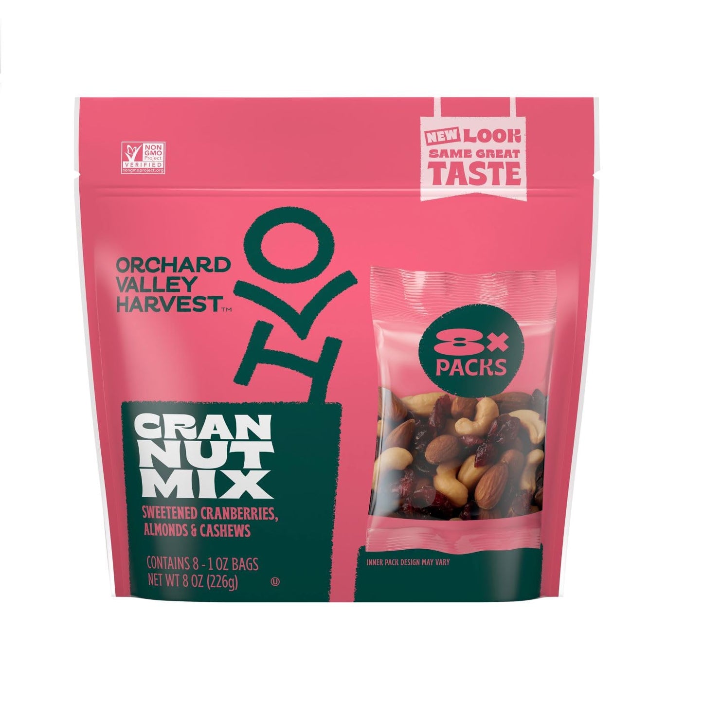 Orchard Valley Harvest Cran Nut Trail Mix, 1oz Bags (Pack of 8), Sweetened Cranberries, Almonds, Cashews, Gluten Free, Trail Mix Individual Packs