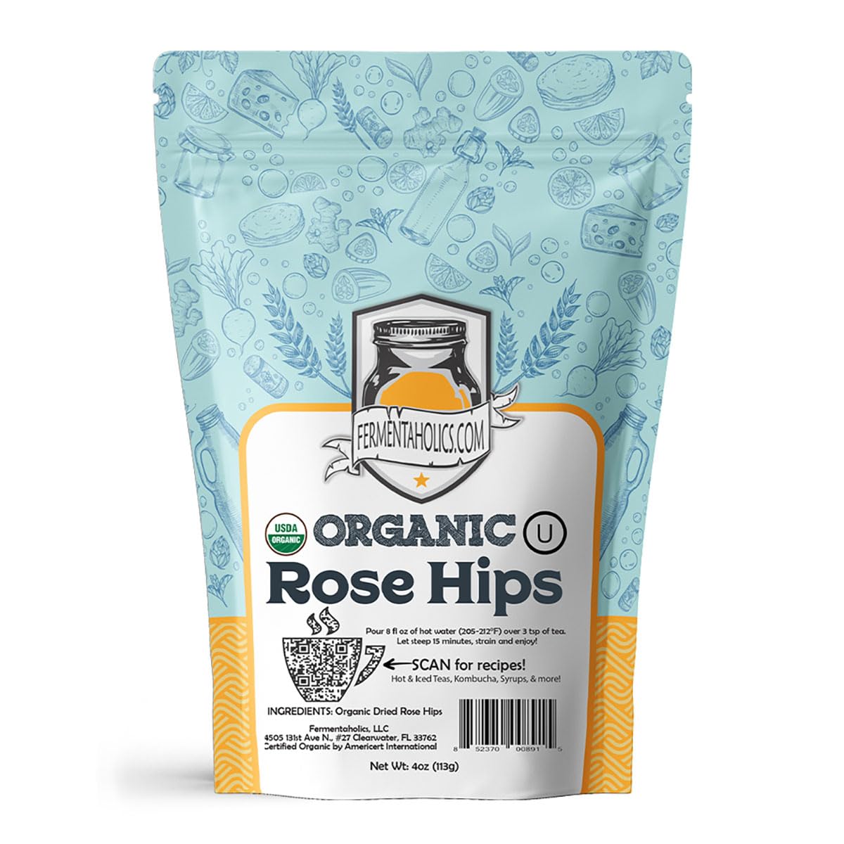 Fermentaholics Rose Hips - 4 oz - USDA Certified Organic Dried Herb - Ideal for Kombucha Secondary Fermentation