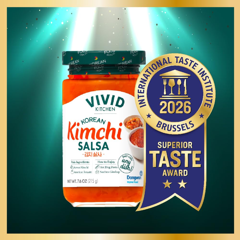 VIVID KITCHEN Kimchi Salsa - Korean Mexican Fusion Condiment - Mild & Hot Flavors - 7.6 oz Bottle - No MSG, No Artificial Preservatives - Plant-Based